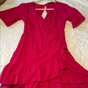 Zara Pink Wrap Ruffled Sundress with Flutter Sleeves